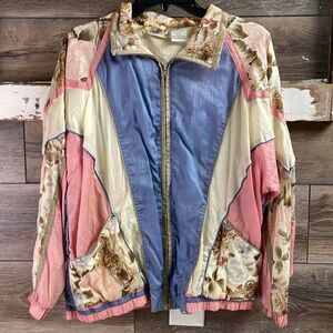 Vintage JUST FOR PETITES Ladies Windbreaker Cottagecore Floral Jacket Size Med